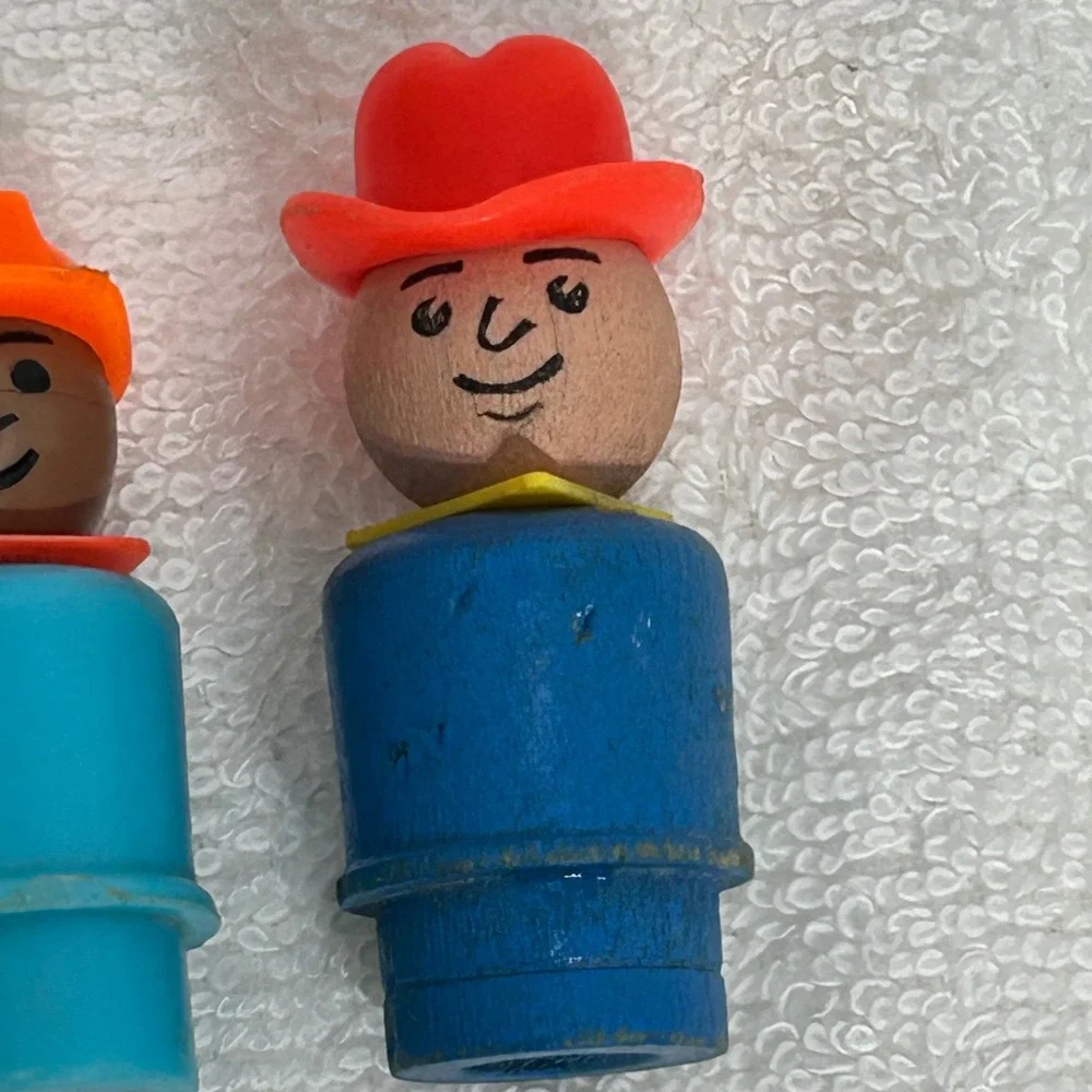 Vintage Fisher Price Little People Wood Plastic‎ Cowboy Construction Girl Lot 3